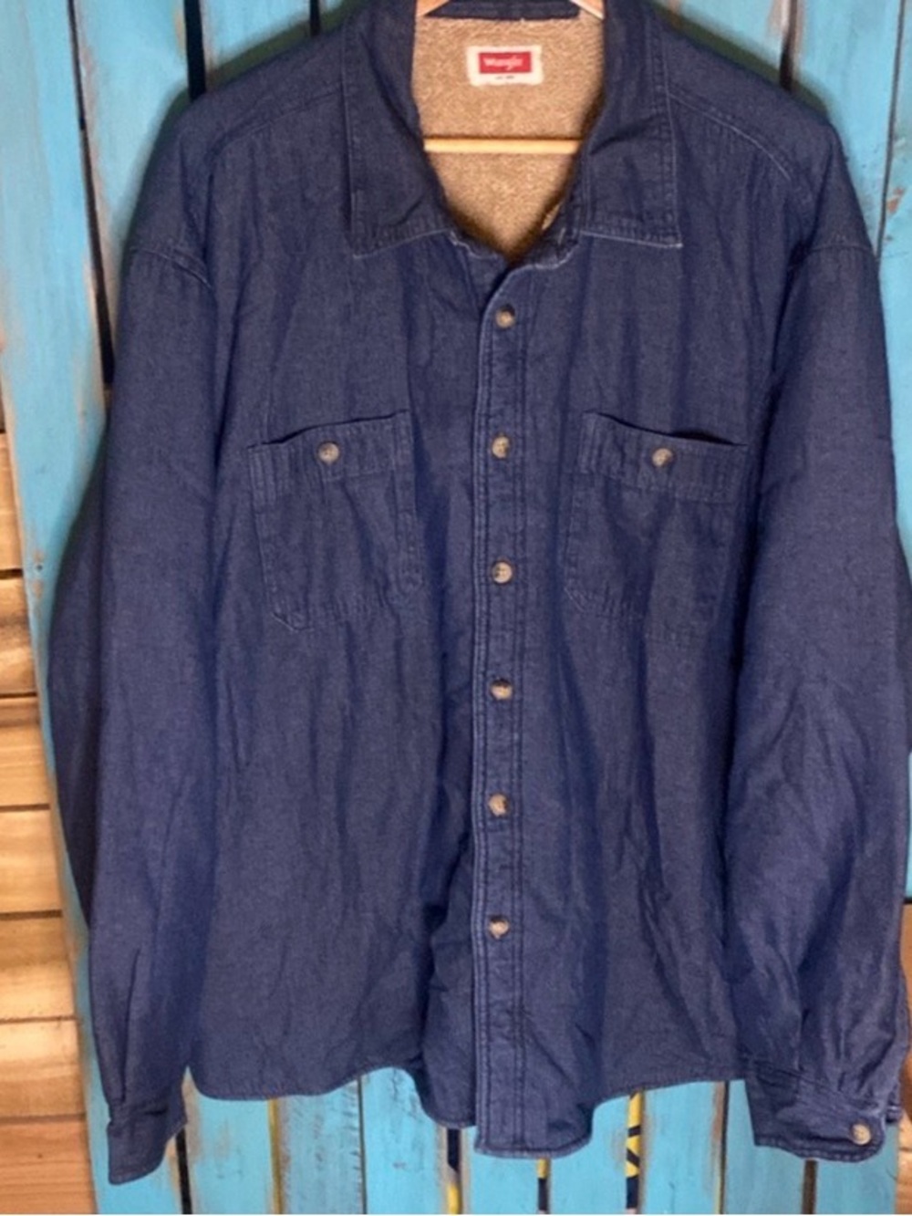 Wrangler blue denim shirt jacket fleece lined size 3XL